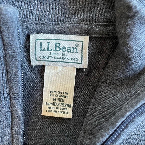 Men's LL Bean Wicked Soft Cotton/Cashmere Sweater, Quarter-Zip Grey - Picture 6 of 10